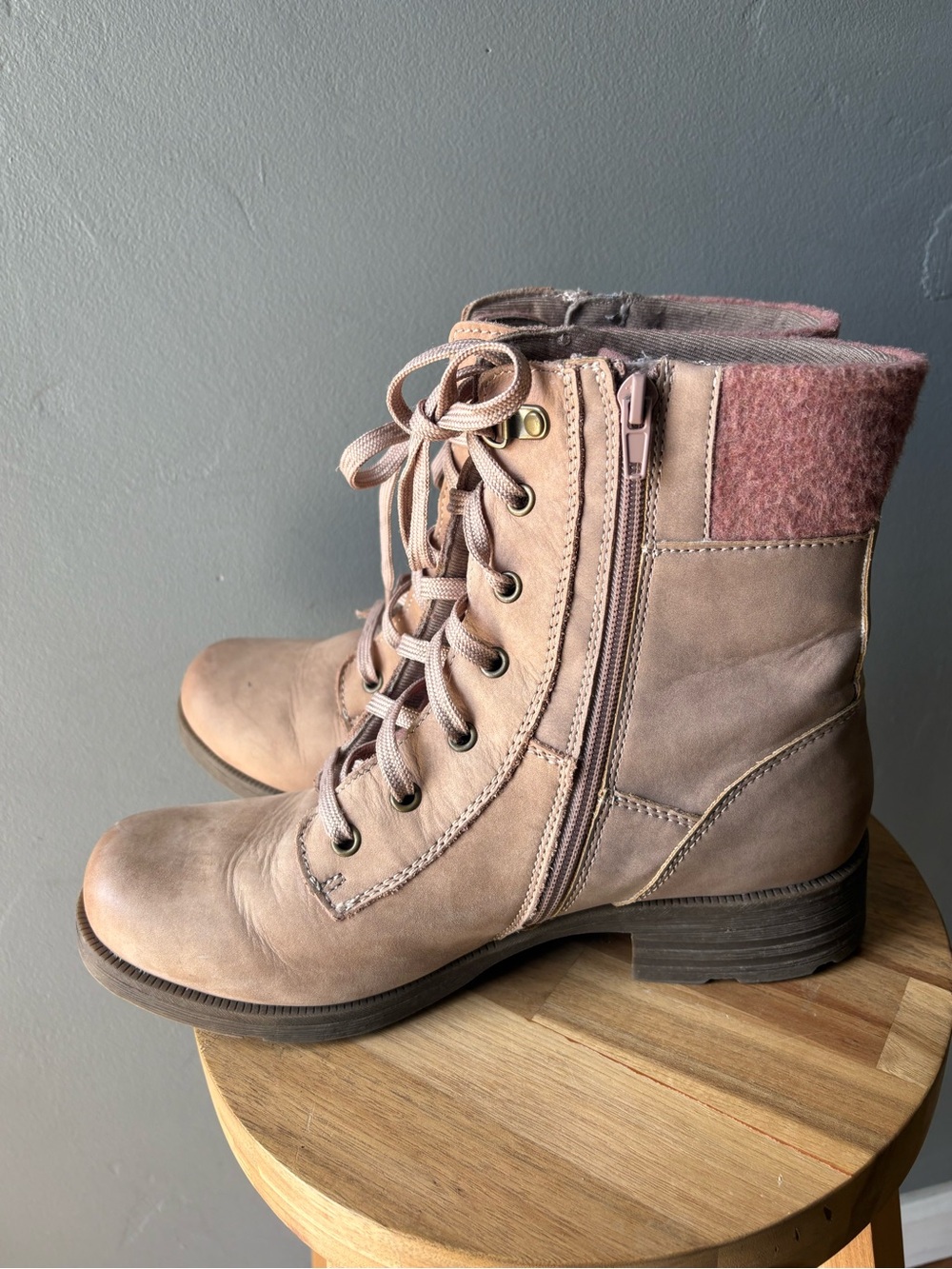 Origins Blush Leather Lace Up Moto Boots Rowan Nubuck ~ Size 10 - Picture 9 of 10